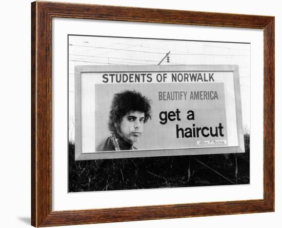 Billboard in Norwalk, Connecticut, Ridiculing of Long Hair--Framed Photo