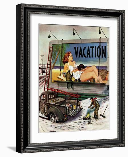 "Billboard Painters in Winter," February 14, 1948-Stevan Dohanos-Framed Giclee Print