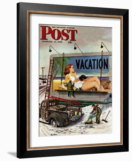 "Billboard Painters in Winter," Saturday Evening Post Cover, February 14, 1948-Stevan Dohanos-Framed Giclee Print