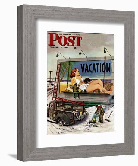 "Billboard Painters in Winter," Saturday Evening Post Cover, February 14, 1948-Stevan Dohanos-Framed Giclee Print