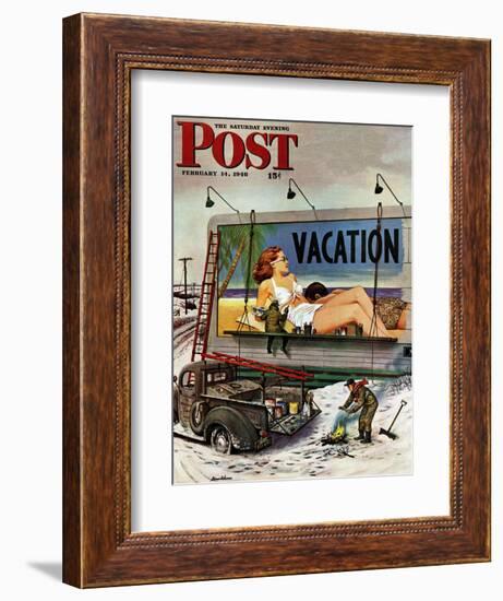 "Billboard Painters in Winter," Saturday Evening Post Cover, February 14, 1948-Stevan Dohanos-Framed Giclee Print