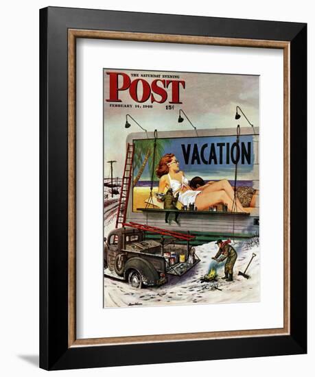 "Billboard Painters in Winter," Saturday Evening Post Cover, February 14, 1948-Stevan Dohanos-Framed Giclee Print