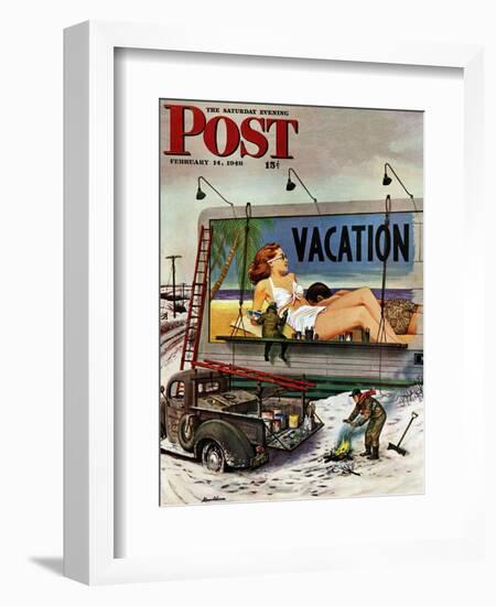 "Billboard Painters in Winter," Saturday Evening Post Cover, February 14, 1948-Stevan Dohanos-Framed Giclee Print