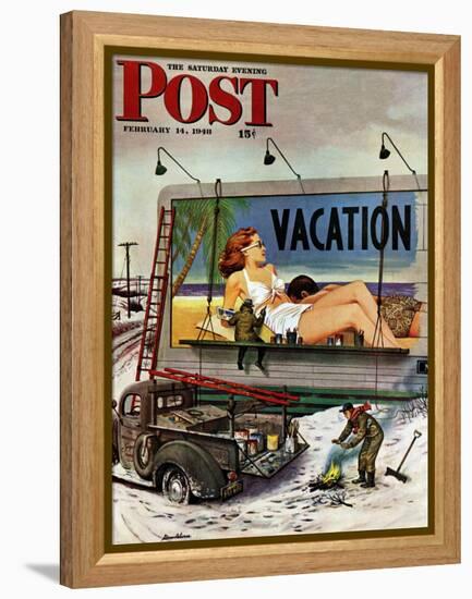 "Billboard Painters in Winter," Saturday Evening Post Cover, February 14, 1948-Stevan Dohanos-Framed Premier Image Canvas