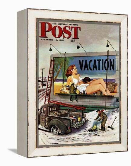 "Billboard Painters in Winter," Saturday Evening Post Cover, February 14, 1948-Stevan Dohanos-Framed Premier Image Canvas