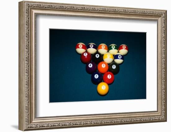 Billiard Balls Racked Up on Pool Table-null-Framed Photographic Print