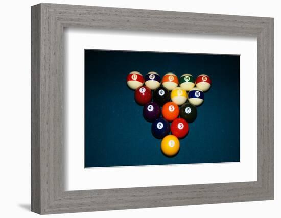 Billiard Balls Racked Up on Pool Table-null-Framed Photographic Print