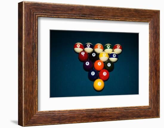 Billiard Balls Racked Up on Pool Table-null-Framed Photographic Print