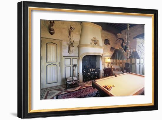 Billiard Room with Hunting Trophy, Chateau of Fayrac, Castelnaud-La-Chapelle, Aquitaine, France-null-Framed Photographic Print