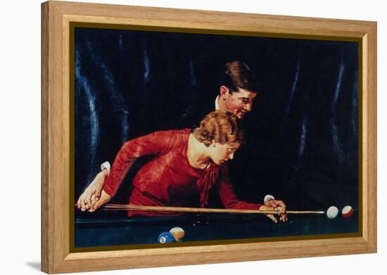 Billiards Is Easy to Learn (or Couple Playing Billiards)-Norman Rockwell-Framed Premier Image Canvas