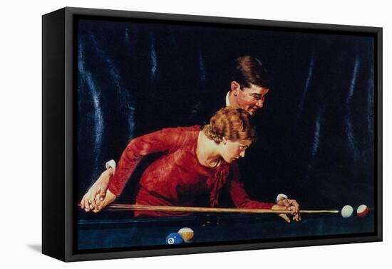 Billiards Is Easy to Learn (or Couple Playing Billiards)-Norman Rockwell-Framed Premier Image Canvas