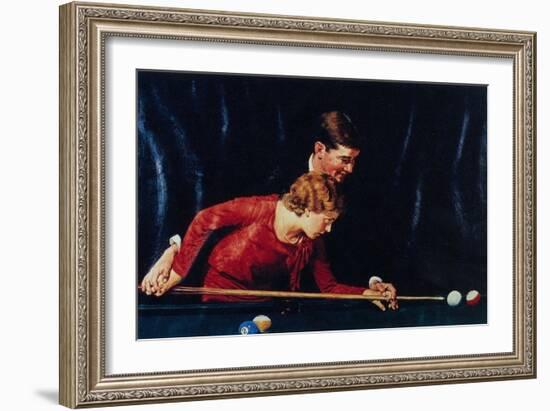 Billiards Is Easy to Learn (or Couple Playing Billiards)-Norman Rockwell-Framed Giclee Print