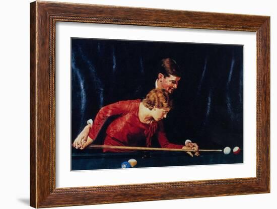 Billiards Is Easy to Learn (or Couple Playing Billiards)-Norman Rockwell-Framed Giclee Print