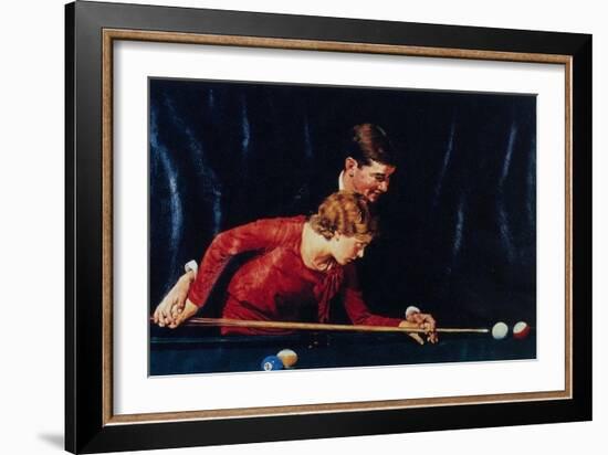 Billiards Is Easy to Learn (or Couple Playing Billiards)-Norman Rockwell-Framed Giclee Print