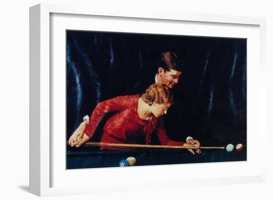 Billiards Is Easy to Learn (or Couple Playing Billiards)-Norman Rockwell-Framed Giclee Print