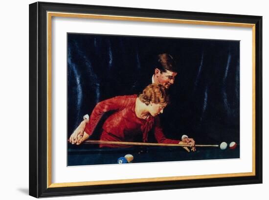 Billiards Is Easy to Learn (or Couple Playing Billiards)-Norman Rockwell-Framed Giclee Print