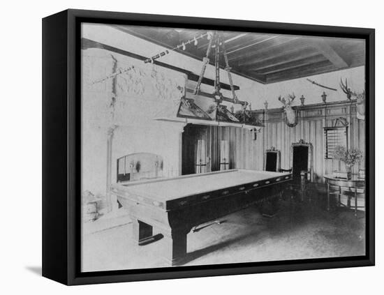 Billiards Room with Deer and Elk Head Photograph-Lantern Press-Framed Stretched Canvas