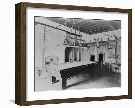 Billiards Room with Deer and Elk Head Photograph-Lantern Press-Framed Art Print