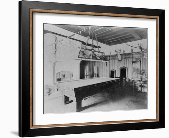 Billiards Room with Deer and Elk Head Photograph-Lantern Press-Framed Art Print