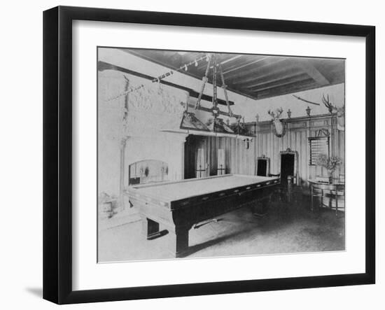 Billiards Room with Deer and Elk Head Photograph-Lantern Press-Framed Art Print