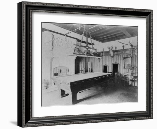 Billiards Room with Deer and Elk Head Photograph-Lantern Press-Framed Art Print