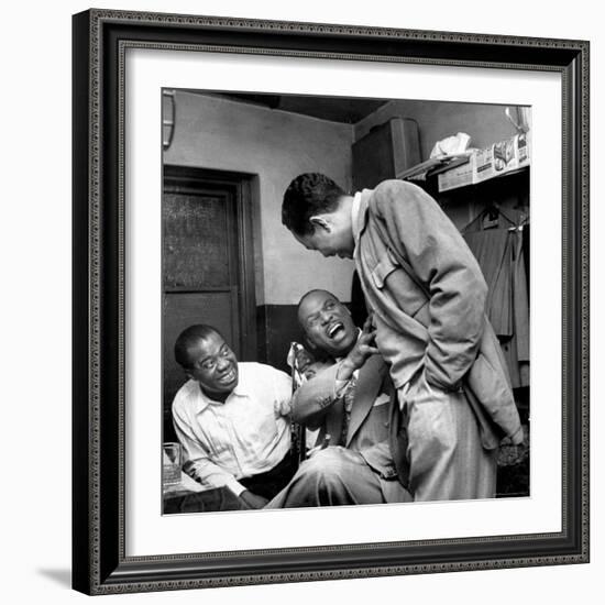 Billy Eckstine backstage with ex-boss, orchestra leader Earl Hines and trumpeter Louis Armstrong-Martha Holmes-Framed Premium Photographic Print