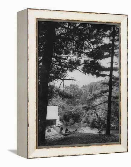 Billy Graham Reading the Bible Outside the Cabin Where He Seeks Seclusion-Ed Clark-Framed Premier Image Canvas