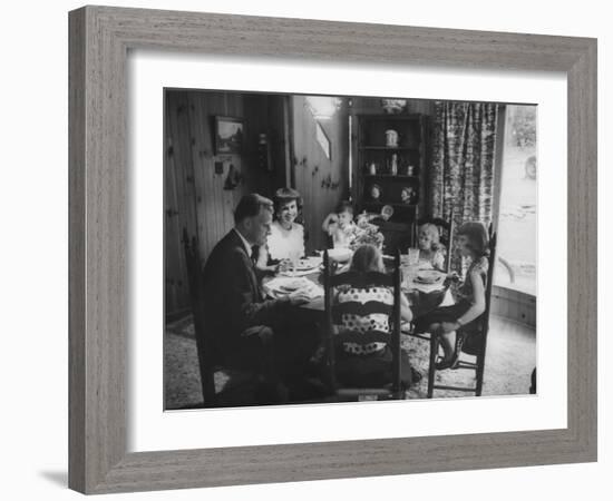 Billy Graham with His Four Children and Wife, Sitting Down for a Family Supper at Home-Ed Clark-Framed Photographic Print