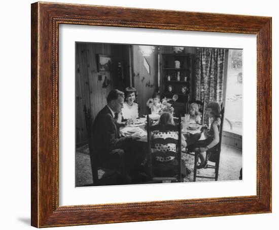 Billy Graham with His Four Children and Wife, Sitting Down for a Family Supper at Home-Ed Clark-Framed Photographic Print