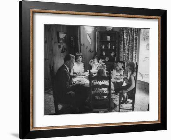 Billy Graham with His Four Children and Wife, Sitting Down for a Family Supper at Home-Ed Clark-Framed Photographic Print