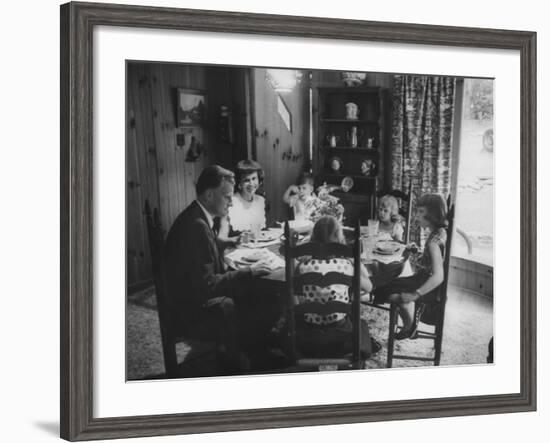 Billy Graham with His Four Children and Wife, Sitting Down for a Family Supper at Home-Ed Clark-Framed Photographic Print