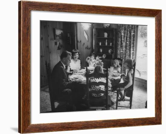 Billy Graham with His Four Children and Wife, Sitting Down for a Family Supper at Home-Ed Clark-Framed Photographic Print