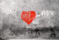 Red Heart Graffiti Over Grunge Cement Wall-Billyfoto-Laminated Art Print