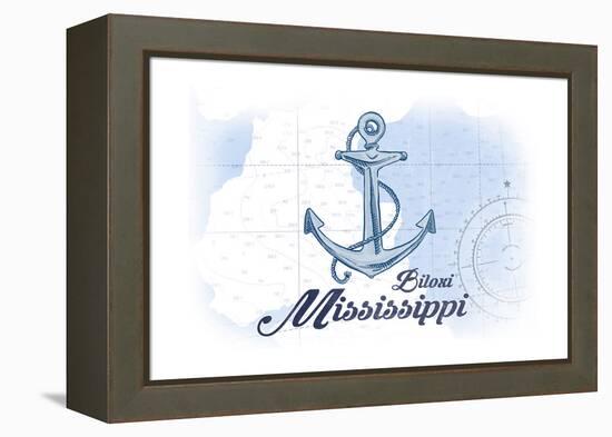 Biloxi, Mississippi - Anchor - Blue - Coastal Icon-Lantern Press-Framed Stretched Canvas