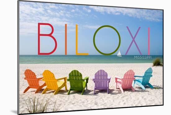 Biloxi, Mississippi - Colorful Beach Chairs-Lantern Press-Mounted Art Print