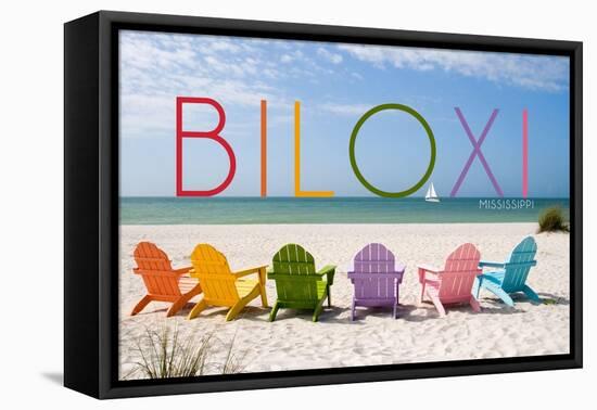 Biloxi, Mississippi - Colorful Beach Chairs-Lantern Press-Framed Stretched Canvas