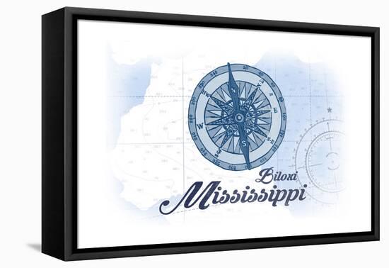 Biloxi, Mississippi - Compass - Blue - Coastal Icon-Lantern Press-Framed Stretched Canvas