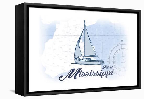 Biloxi, Mississippi - Sailboat - Blue - Coastal Icon-Lantern Press-Framed Stretched Canvas