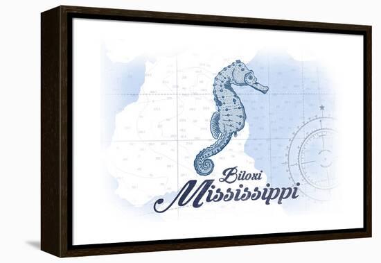 Biloxi, Mississippi - Seahorse - Blue - Coastal Icon-Lantern Press-Framed Stretched Canvas