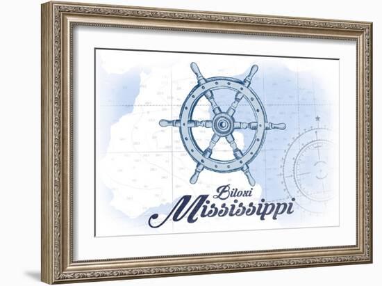 Biloxi, Mississippi - Ship Wheel - Blue - Coastal Icon-Lantern Press-Framed Art Print