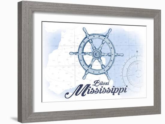 Biloxi, Mississippi - Ship Wheel - Blue - Coastal Icon-Lantern Press-Framed Art Print