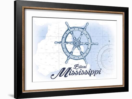 Biloxi, Mississippi - Ship Wheel - Blue - Coastal Icon-Lantern Press-Framed Art Print