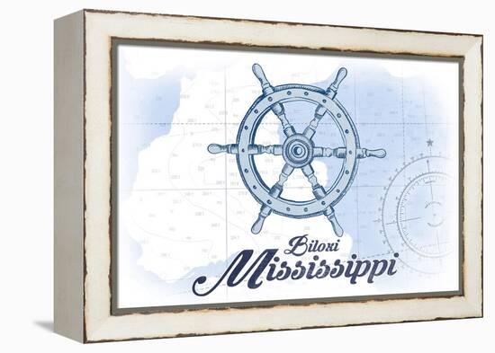 Biloxi, Mississippi - Ship Wheel - Blue - Coastal Icon-Lantern Press-Framed Stretched Canvas