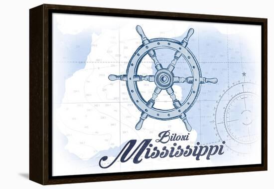 Biloxi, Mississippi - Ship Wheel - Blue - Coastal Icon-Lantern Press-Framed Stretched Canvas