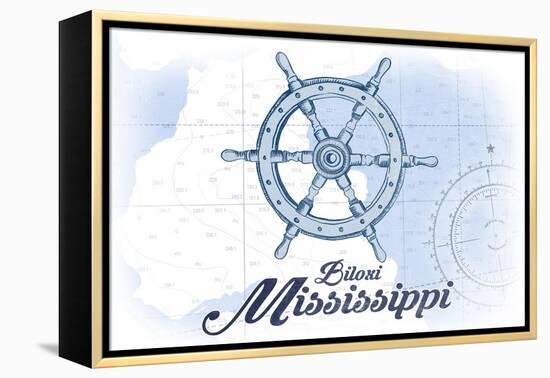 Biloxi, Mississippi - Ship Wheel - Blue - Coastal Icon-Lantern Press-Framed Stretched Canvas