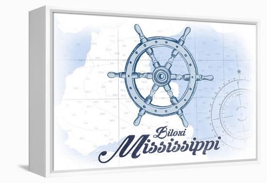 Biloxi, Mississippi - Ship Wheel - Blue - Coastal Icon-Lantern Press-Framed Stretched Canvas