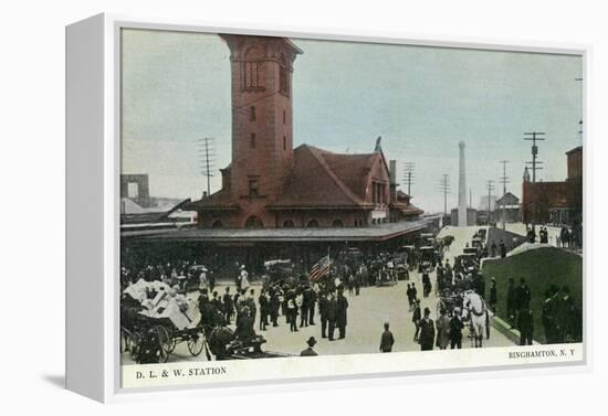 Binghamton, New York - Delaware, Lackawanna, and Western Rail Station-Lantern Press-Framed Stretched Canvas