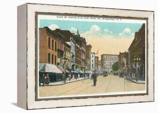 Binghamton, New York - Eastern View of Court Street from Water Street-Lantern Press-Framed Stretched Canvas