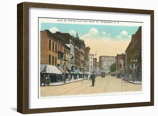 Binghamton, New York - Eastern View of Court Street from Water Street-Lantern Press-Framed Art Print