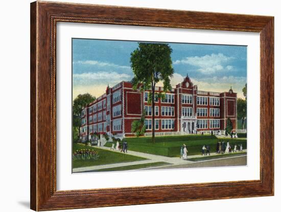Binghamton, New York, Exterior View of the New High School-Lantern Press-Framed Art Print